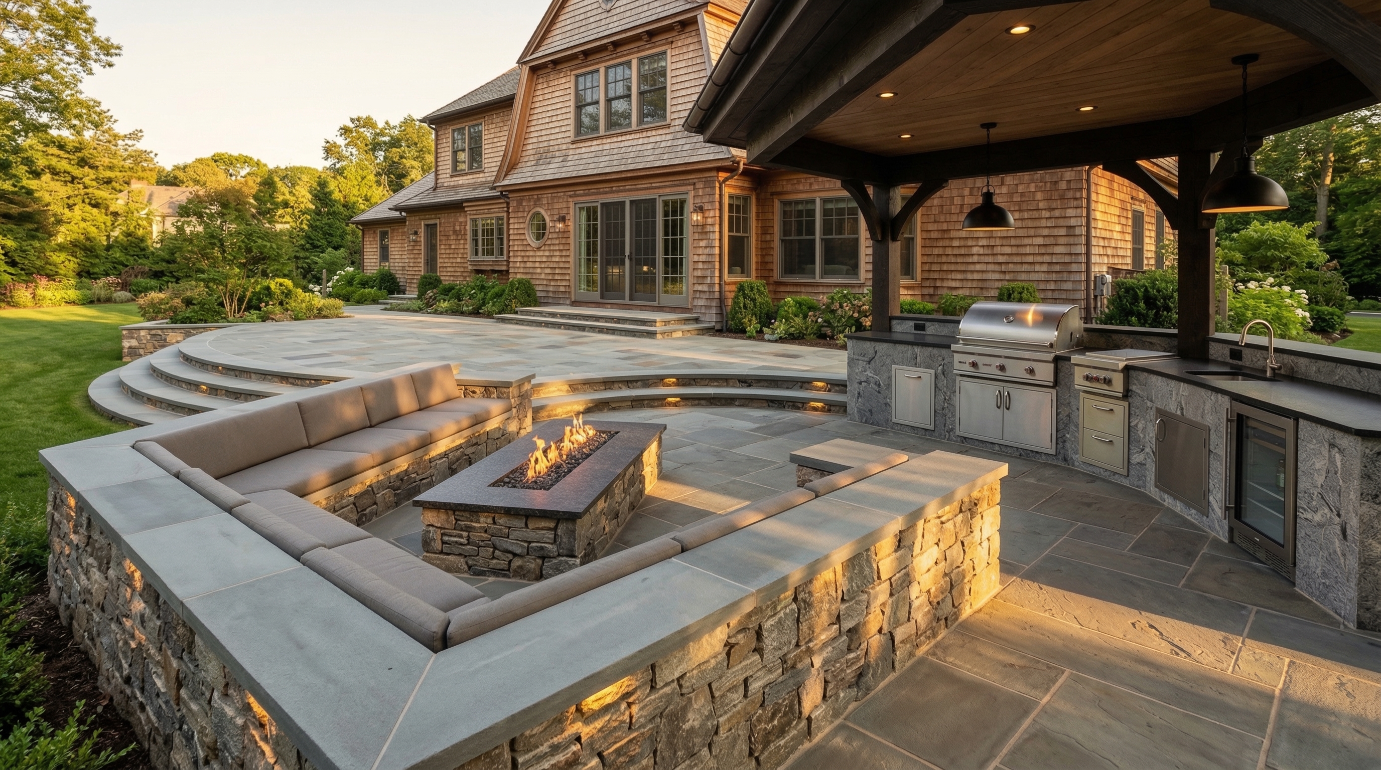 Stunning eye-level view of a newly completed hardscape retreat
